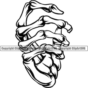 Skull Skeleton Hand Hold Holding Grab Grabbing Tattoo Bone Death Gesture Sign Art Design Element Logo SVG PNG Vector Clipart Cut Cutting