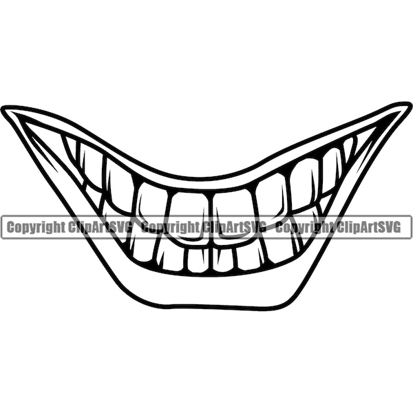 Joker Smile Clown Laughing Ha Funny Mouth Mask Evil Grin Grinning Teeth Laugh Joke Trick Art Design Element Logo SVG PNG Clipart Vector Cut