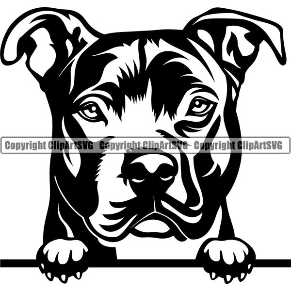 American Pit Bull Peeking Peek-A-Boo Dog Happy Breed Terrier Paw Puppy Pet Purebred Pedigree Logo SVG PNG Clipart Vector Cricut Cut Cutting