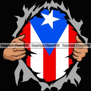 Puerto Rico Ricaanse Hand Rip Ripping Traan Scheuren Gat Vlag Land Teken Symbool Pictogram Ontwerpelement Tshirt Art Logo SVG PNG Clipart Vector Cut