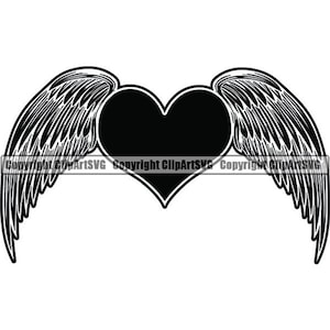 Coeur ailes #1 amour symbole ange tatouage Tat Saint Valentin Art Design Logo. SVG. EPS. JPG Digital Clipart vecteur Cricut coupe Télécharger fichier