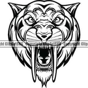 Tigre à dents de sabre #1 dinosaure Dino dents défense Bengal chat sauvage Animal mascotte tatouage élément Logo. SVG. PNG vecteur Clipart Cricut coupe coupe