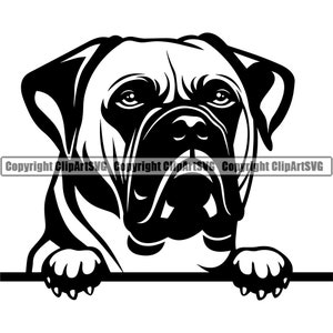 Bull Mastiff hond gluren Peek-A-Boo ras Paw Puppy Pup huisdier kunst K9 Engelse Dogue de Bordeaux Bulldog Logo SVG PNG Clipart Vector knippen snijden