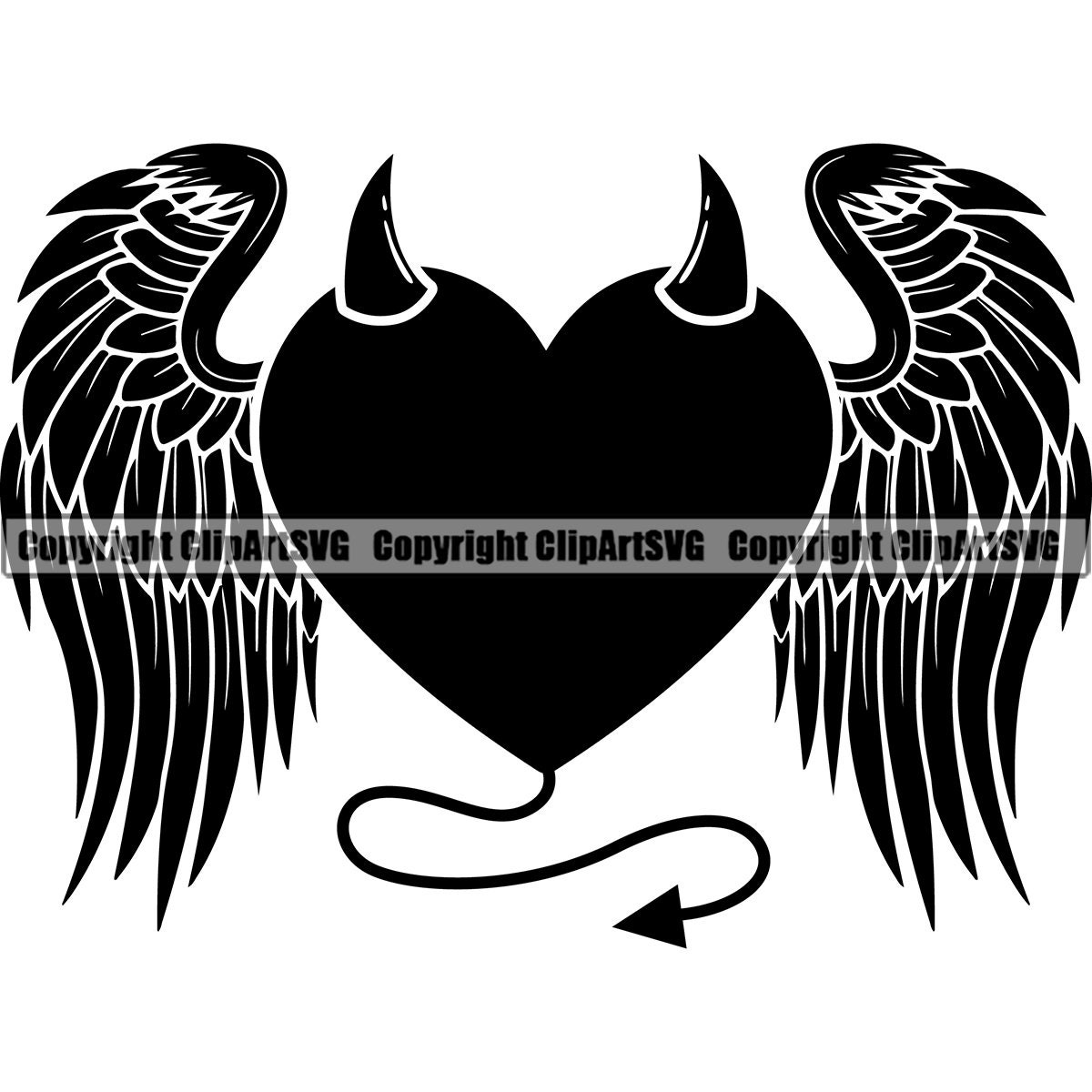 Heart Angel Devil Wings Halo Horn Love Hate Symbol Angel Tattoo Tat Life Death Good Bad