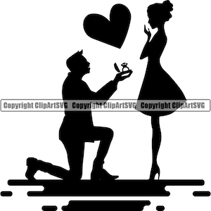 Coppia Amore Cuore Proposta Proporre Matrimonio Sposarsi Matrimonio Bacio Decor Foto Wall Art Card Design Logo SVG PNG Vector Cricut Taglio Taglio