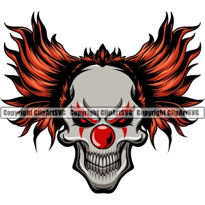 Malvado Payaso Cráneo Circo Muerte Aterradora Matar Asesino Tatuaje Miedo Cara Asustada Cabeza Horror Halloween Logo SVG PNG Clipart Vector Cricut Corte Corte