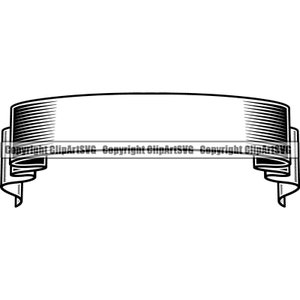 May include: A black and white illustration of a banner with a blank space for text. The banner is curled at the ends.