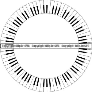 Piano Keys Circle Round Frame Border Music Note Symbol Treble Clef Sheet Musical Sound Design Element Artist Logo SVG PNG Vector Cut Cutting