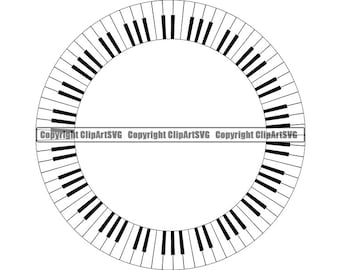 Piano Keys Circle Round Frame Border Music Note Symbol Treble Clef Sheet Musical Sound Design Element Artist Logo SVG PNG Vector Cut Cutting