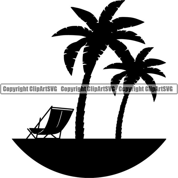 Summer Vacation Palm Tree Beach Nature Umbrella Relax Relaxing Drink Coconut Paradise Island Travel Logo.SVG .PNG Clipart Vector Cut Cutting