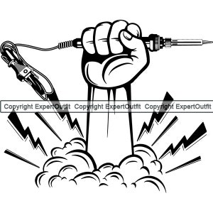 Mão quebrar chão parede segurando ferramenta de ferro de solda eletrônica celular consertar emblema logotipo .png .svg clipart vetor cricut corte corte