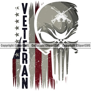 Veterinario veterano cráneo soldado caído ametralladora casco etiqueta de perro bandera de EE.UU. guerra signo de EE.UU. héroe de guerra EE.UU. P.O.W M.I.A diseño de arte logotipo SVG Vector Clipart