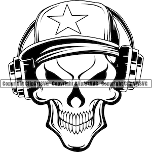 Musik DJ DJ Skeleton Skull Mütze Kopfhörer Turntable Spin Record Mixer Disc Jockey Vinyl Club Design Logo SVG PNG Vektor Clipart geschnitten Datei