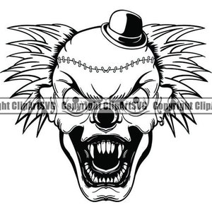 Palhaço Maligno #7 Crânio Morte Mal Matar Assassino Tatuagem Circo Rosto Assustador Cabeça Horror Halloween Logo .SVG .PNG Clipart Vetor Cricut Corte Corte