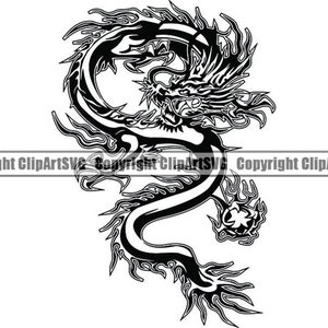 Dragon #6 Traditional Chinese Art Fantasy Monster Creature Fire Decoration Mythology Tattoo Design Logo .SVG .PNG Vector Cricut Cut Cutting