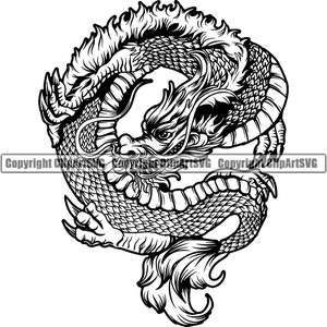Dragon Traditional Chinese Art Fantasy Monster Creature Fire Decoration Mythology Tattoo Art Design Logo .SVG .PNG Vector Cricut Cut Cutting