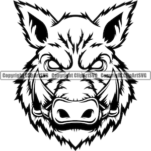 Boar Wild Hog Pig Razorback Head Animal Angry Cartoon College High School Team Sport Mascot Design Logo .SVG .PNG Clipart Vector Cut Cutting
