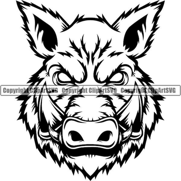 Boar Wild Hog Pig Razorback Head Animal Angry Cartoon College High School Team Sport Mascot Design Logo .SVG .PNG Clipart Vector Cut Cutting