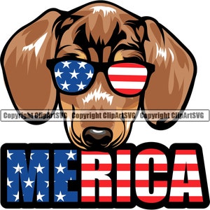 Dackel Hund USA Flagge Sonnenbrille Merica Amerika amerikanische Rasse Welpe Welpe Haustier Dackel Hot Design Element Logo SVG PNG Clipart Vektor geschnitten Datei