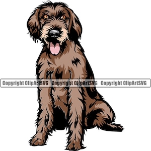 Wirehaired Pointer Hund Sit sitzend Rasse Glücklich Pfote Welpe Welpe Haustier Englisch Weimaraner Vizsla Logo SVG PNG Clipart Vektor Schneiden Schneiden