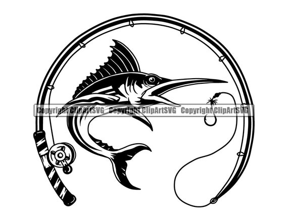 Marlin Fishing Logo Fish Pole Ocean Deep Sea Salt Fresh Water Lake