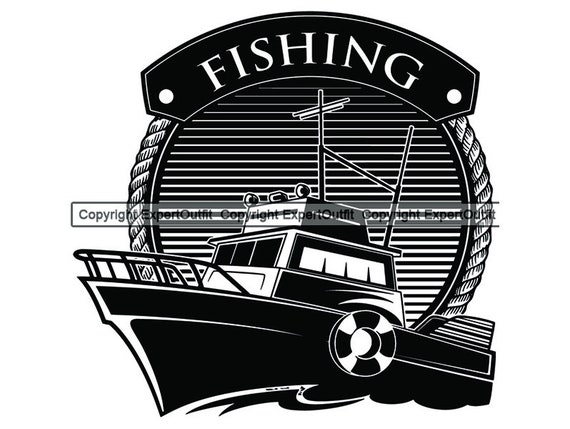 Fishing Logo Boat Angling Fish Lure Hook Fresh Water Ocean Sea