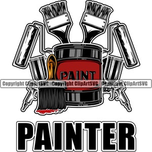 Painter Painting Paint Brush Roller Can Handyman Work Worker Job Build Construction Silhouette Design Logo SVG PNG Clipart Vector Cut File
