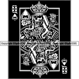 Queen Spades Cráneo Esqueleto Poker Juego de cartas Juego Casino Apuesta Apuestas Juegos de Blackjack SVG PNG Clipart Vector Cricut Corte Corte