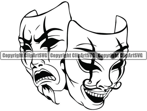 Laugh now, cry later: Contrasting clown masks, one laughing and the other  sad. Tattoo style. | Sticker