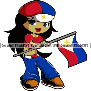 Philippines Filipino Cute Little Girl Flag Country World Nation Map Sign Symbol Design Element Logo SVG PNG Clipart Vector Cutting Cut File