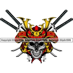 Samurai Japanese Skull Hannya Mask Japan Warrior Battle Helmet Sword Tattoo Fighter War Mascot Art Design Logo SVG PNG Vector Clipart Cut