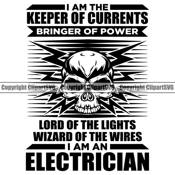 Electrician Skull Keeper Of Currents Lord Of The Light Funny Electrical Electric Repair Design Logo PNG SVG Clipart Vector Cricut Cut File