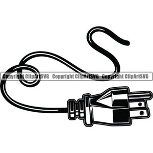 May include: A black electrical plug with a cord that is coiled into a loop. The plug has three prongs.