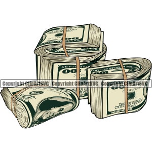 Geldknopen 100 honderd-dollarbiljet Rubber Band Stack Cash Rich Rijkdom Gangster Rap Hustle Hustler Art Design Logo SVG Clipart Vector Cut