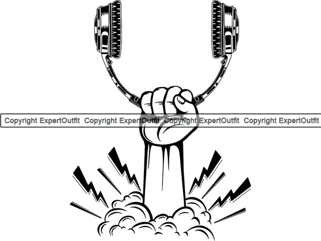 Hand Holding Headphones Explode Blast Floor Wall Music Sound Dj Stereo ...