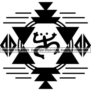 May include: Black and white geometric design featuring a stylized frog in the center. The design includes triangles, diamonds, and lines.