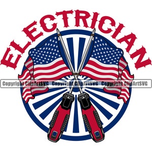 Eletricista EUA EUA América Americana Bandeira Fio Elétrico Trabalhador Trabalho Reparação Correção Construção Design Logo Png SVG Clipart Vector Cricut Cut