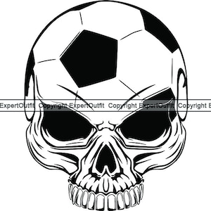 Soccer Ball Skull Bone Cranium Noggin Head Logo Badge Crest Sphere Design Pentagon Symbol Emblem .SVG .PNG Clipart Vector Cricut Cut Cutting