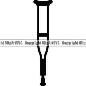 May include: A black and white illustration of a crutch. The crutch is a medical device used to assist with walking. The design is a simple, graphic representation of the crutch's form.