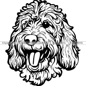 Pyredoodle Souriant Chien Mignon Chiot Visage Canin Animal De Compagnie Grandes Pyrénées Caniche Toy Portrait Patte Dessin Animé Dessin Art Logo Conception De Tatouage SVG PNG Coupe