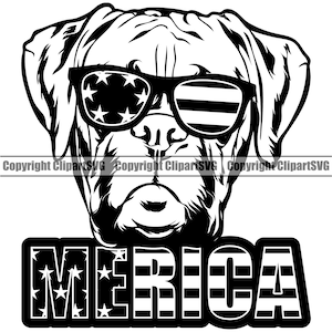 Boxer Dog USA Flag Sunglasses Merica America American Breed Puppy Pet Art Design Element Logo SVG PNG Clipart Cricut Vector Cut Cutting File