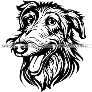 Scottish Deerhound Smiling Dog Cute Puppy Face Canine Pet Purebred Portrait Paw Print Cartoon Drawing Art Logo Tattoo Design SVG PNG Cut