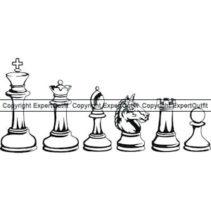 Pièces d’échecs #4 blanc échiquier configuration jeu de société stratégie joueur Club compétition FIDE Master. SVG. PNG vecteur Clipart Cricut coupe coupe