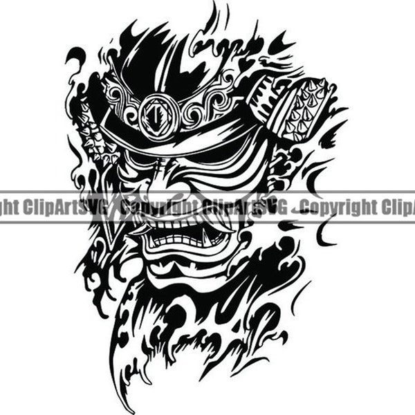 Hannya Mask #2 Japanese Tattoo Traditional Asian Oriental Art Warrior Illustration Japan Logo .SVG .PNG Clipart Vector Cricut Cut Cutting