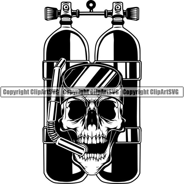 Scuba Diving Dive Diver Skull Googles Snorkel Mask Tank Spear Gun Fish Sport Ocean Sea Retro Mask Art Design Logo SVG PNG Vector Clipart Cut