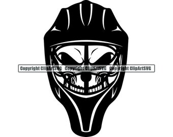 Sport Hockey Helmet Facemask Chinstrap Skull Skeleton Mask Headgear Game Equipment Gear Logo .SVG .PNG Clipart Vector Cricut Cut Cutting