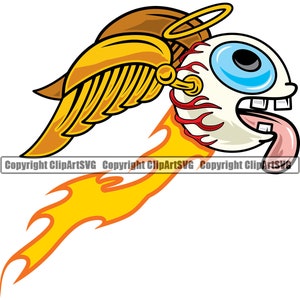 Zombie Eye Eyeball Flying Fire Flames Angel Wings Halo Tattoo Car Auto Pinstripe Design Cartoon Artwork Art Logo SVG PNG Clipart Vector Cut