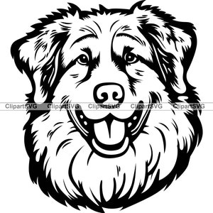 Chien de berger des Pyrénées souriant mignon chiot heureux visage canin animal de compagnie race Studio Portrait patte dessin animé dessin Art Logo tatouage Design SVG PNG coupe