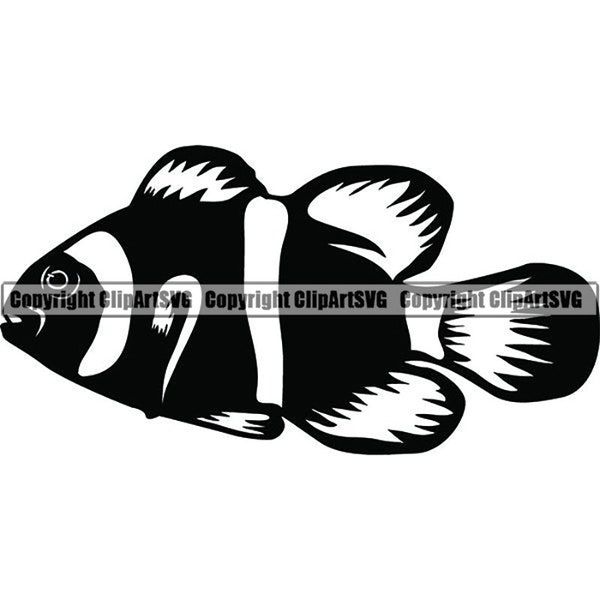 Clown Fish #1 Anemonefish Tropical Exotic Animal Pet Aquarium Aquatic Ocean Sea Animal Logo .SVG .EPS .PNG Clipart Vector Cricut Cut Cutting