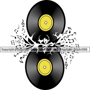 Vinyl Record Album Hits Smash Break Muziek Draaitafel Speler Mixer DJ Disc Jockey Club Stereo Sound Design Art Logo SVG PNG Vector Clipart Knippen
